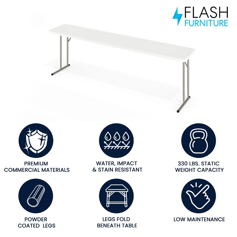 Flash Furniture Elon 8-Foot Granite White Plastic Folding Training Table, 3 of 13
