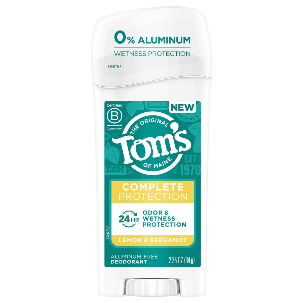 Tom s of Maine Complete Protection Aluminum-Free Natural Deodorant for Women  Lemon & Bergamot  2.25 Oz