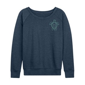 Women's - Instant Message - Nautical Sea Turtle Lightweight French Terry Wide Neck Long Sleeve Graphic Shirt - 1 of 4