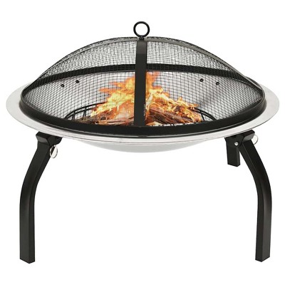 vidaXL 2-in-1 Fire Pit and BBQ with Poker 22Inchx22Inchx19.3Inch Stainless Steel