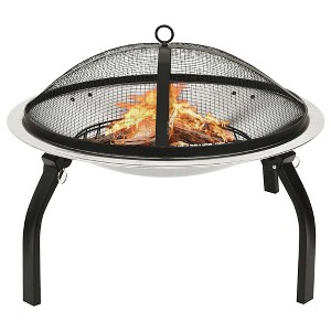 vidaXL 2-in-1 Fire Pit and BBQ with Poker 22Inchx22Inchx19.3Inch Stainless Steel - 1 of 4