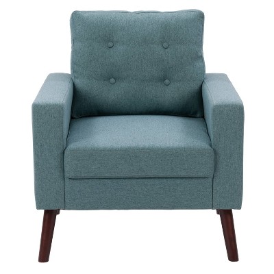 Elwood Modern Green Twill Tufted Accent Chair with Wood Legs