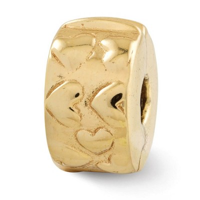 Black Bow Jewelry 14k Yellow Gold Plated Sterling Silver Hinged Hearts Clip Bead Charm