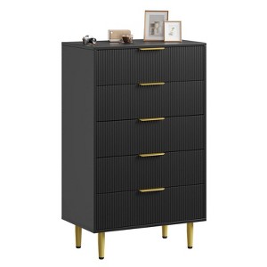 5 /6/3 Drawer Fluted Dresser for Bedroom, Wooden Chest with Metal Handles & Feet, Modern Storage Organizer - 1 of 4