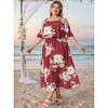 Agnes Orinda Women's Plus Size Floral Cold Shoulder Square Neck Adjustable Strap Summer Ruffle Maxi Sundress - 3 of 4