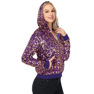 Anna-Kaci Women's Zip-Up Hoodie Jacket with Allover Sequin Embellishments and Ribbed Trim - 1 of 4