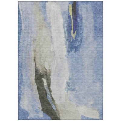 Denim Blue And Gray Abstract Washable Indoor Outdoor Area Rug