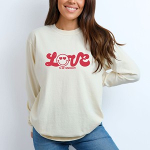 S.W.Smiley Love Cursive - Women's Garment Dyed Long Sleeve Graphic T-Shirt - 1 of 4