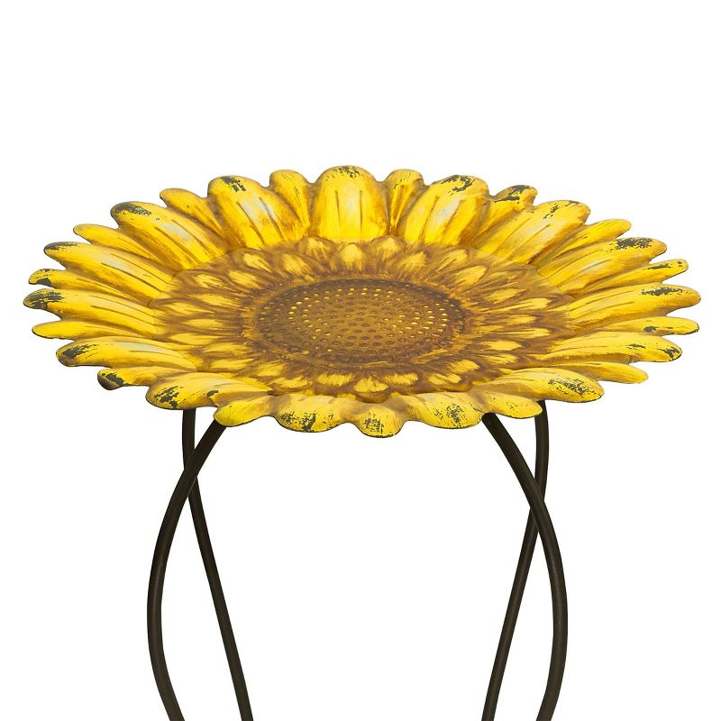 19&#34; Embossed Iron/Glass Sunflower Birdbath Yellow - Alpine Corporation, 5 of 7