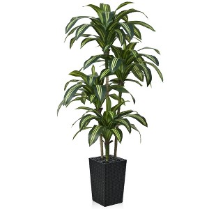 DR.Planzen UV Resistant Artificial 6-7FT Tall Pre Potted Dracaena Tree with White/Brown/Black Tall Square Planter for Indoor Outdoor House Home Decor - 1 of 4