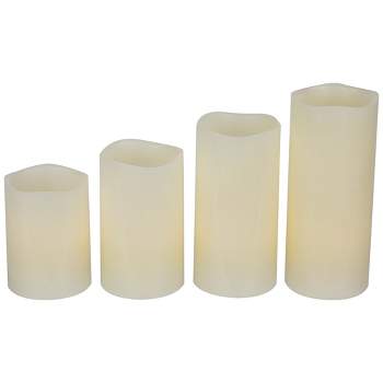 Northlight Set of 4 Cream LED Flameless Flickering Wax Pillar Candles 7"