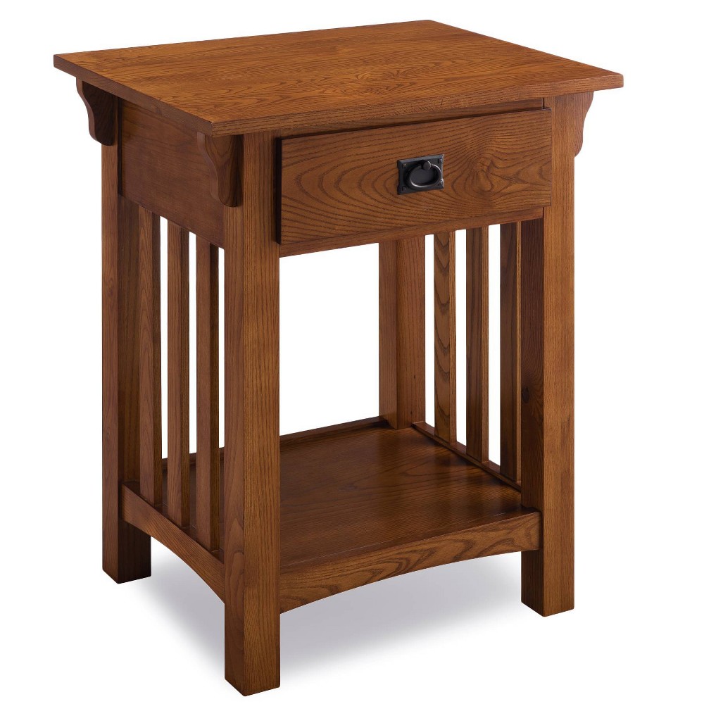 Photos - Storage Сabinet Medium Oak Nightstand - Leick Home: Solid Ash, Mission Style, 28" High, with Drawer