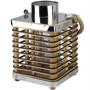 Northlight 11.25" Rustic Chic Rectangular Rattan Candle Holder Lantern with Jute Handle - 1 of 4