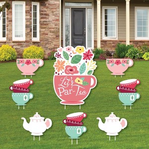 Big Dot of Happiness Floral Let's Par-Tea - Yard Sign and Outdoor Lawn Decorations - Garden Tea Party Yard Signs - Set of 8 - 1 of 4