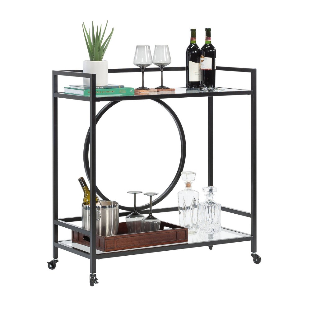 Sauder International Lux Bar Cart with Glass Black