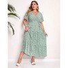 Garvee Women Plus Size V Neck Wrap Maxi Dress High Waist Ruffle Summer Casual Dress with Belt Short Sleeve - 3 of 4