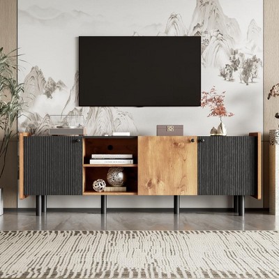 Chic Crate-Mid Century Media Console – 70In TV Stand w/ 3-Cabinet Storage, Multi-Room Furniture