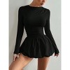 Women's Slim - Fit Long Sleeve Dress, Flared Puff Skirt Bodycon Mini Dress for Casual & Party Wear - 3 of 4