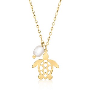 Ross-Simons Italian 4-4.5mm Cultured Pearl Turtle Necklace in 10kt Yellow Gold - 1 of 3