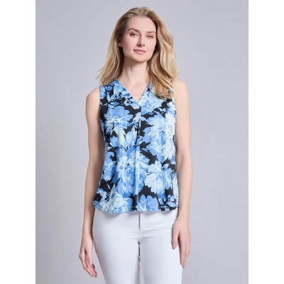 Jones New York Sleeveless V-Neck Pleat Front Blouse