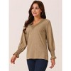 Seta T Women's V Neck Long Sleeve Smocked Cuff Casual Fall Winter Fashion T-Shirt - 3 of 4