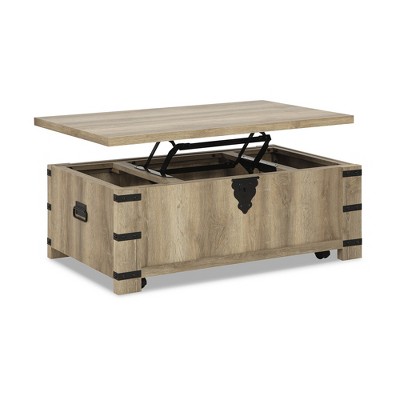 Beige Rectangular Lift-Top Coffee Table with Storage