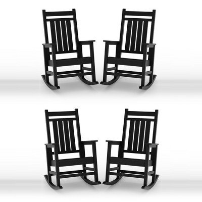 Outdoor HDPE Rocking Chairs Set of 2, HDPE Oversized Patio Rocking Chairs, All Weather Resistant Porch Rocker, Heavy Duty Front Plastic Rockers
