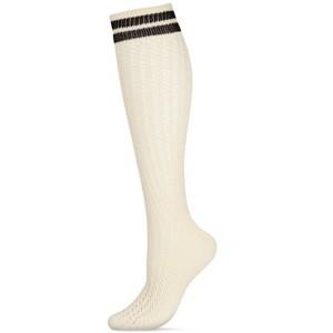 Memoi Pointelle Striped Cuff Cotton Blend Knee High Sock Ivory 9-11 - 1 of 4