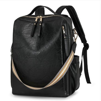 Wikineon Chic Black Retro-Style Backpack for Women: Multi-Functional PU Fashion Bag with Vintage Charm, Perfect for Daily Use, Travel & Work