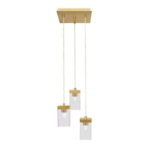 Toltec Lighting Nouvelle 3 - Light Pendant in  New Aged Brass with 4" Square Clear Bubble Shade - 1 of 1