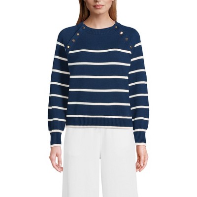 Lands' End Women's Drifter Raglan Button Bib Crew Neck Sweater