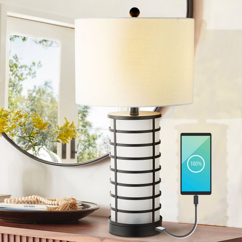 27&#34; Jayce Modern Industrial Iron Nightlight LED Table Lamp with USB Charging Port Black (Includes LED Light Bulb) - JONATHAN Y, 4 of 9