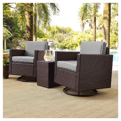 Palm Harbor 3pc All-Weather Wicker Patio Conversation Set w/ Swivel Chairs - Gray - Crosley