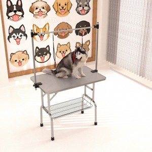 Folding Dog Grooming Table with Stainless Steel Frame,Adjustable Arm,Noose,Non Slip Surface and Storage Basket - LAOTIES - 1 of 4