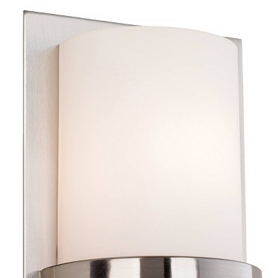 Brushed Nickel Cylinder Wall Sconce with Etched Glass Shade