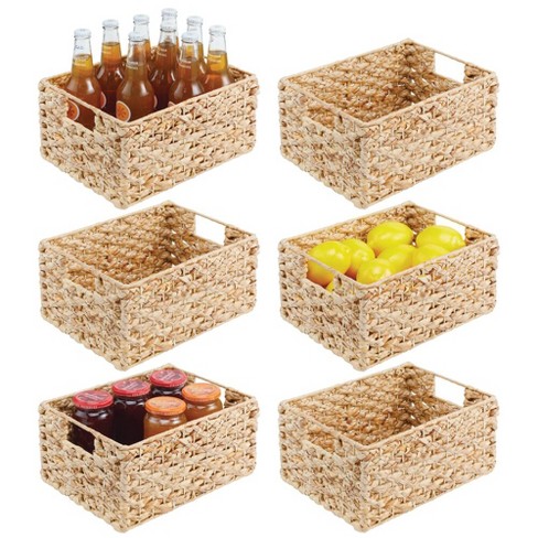 Mdesign Hyacinth Braided Woven Pantry Bin Basket, Handles, 6 Pack - 12 X 9  X 6, Natural : Target