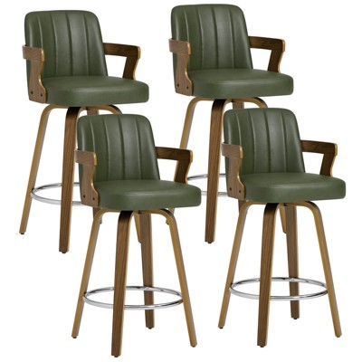 Bekrvio 26" Swivel Counter Height Bar Stools Set of 1/2/3/4,Faux Leather Upholstered Bar Chairs with Back & Arm for Kitchen Island,Black