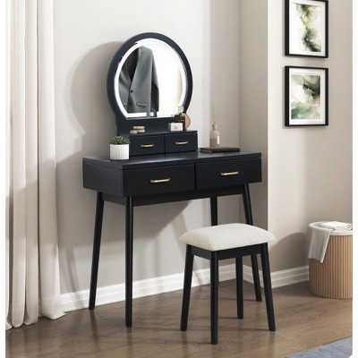 NicBex 31.5" Makeup Vanity Desk with Mirror and Stool,Retro Makeup Table with Storage Drawers for Bedroom,Black