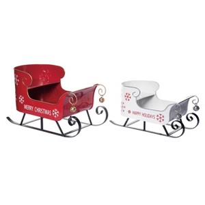 Transpac Metal 18.25 in. Multicolor Christmas Sleigh Set of 2 - 1 of 4