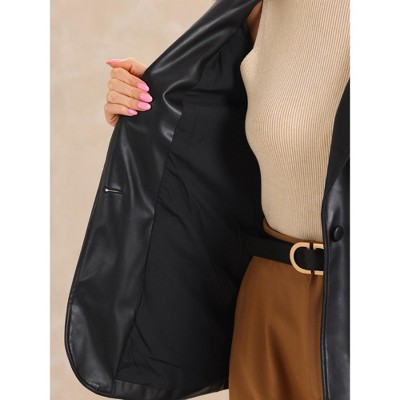 Allegra K Women's Faux Leather Long Sleeve Lapel Collar PU Moto Biker Jacket Large Black — фото 5