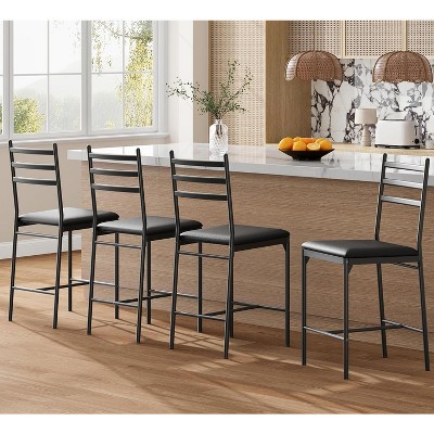Counter Height Barstools with Footrest and Back, Modern Upholstered Bar Chairs, Metal Bar Stools for Kitchen Counter, Island, Counter Bar