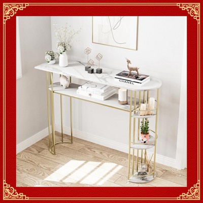 Garvee Console Table Gold Sofa Tables Narrow Entryway Table with Storage and Shelves 43.5 Inch Modern Furniture for Living Room Hallway