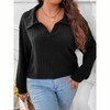 Women's Plus Size Loose Polo V Neck Long Sleeve T Shirts Tops Collared Ribbed Brushed Top Sweater Casual - 3 of 4