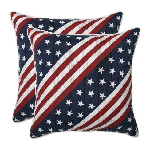 2pc 16.5" Outdoor/Indoor Throw Pillow Set Major Americana Red - Pillow Perfect: Square, Weather & Fade-Resistant, Patriotic Design - image 1 of 4