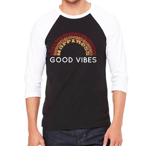 LA Pop Art Men's Raglan Baseball Word Art T-shirt - Good Vibes - 1 of 4