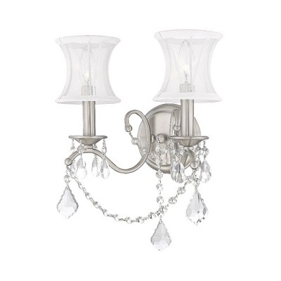 Brushed Nickel 2-Light Sconce with Off-White Silk Shade