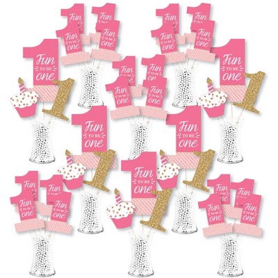 Big Dot of Happiness 1st Birthday Girl - Fun to be One - First Birthday Party Centerpiece Sticks - Showstopper Table Toppers - 35 Pieces