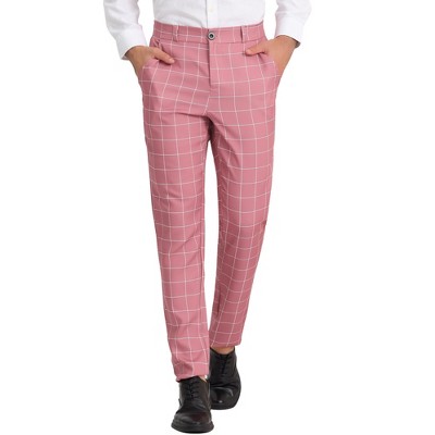 Lars Amadeus Men's Business Plaid Casual Slim Fit Checked Dress Trousers  Pink 30