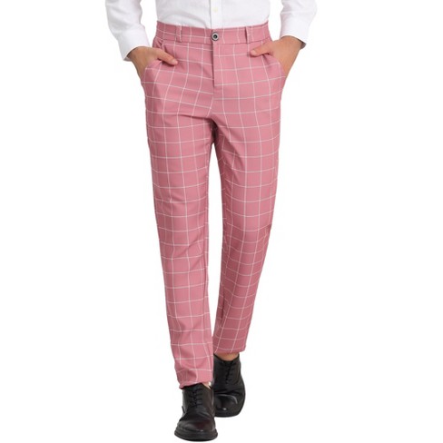 Lars Amadeus Men's Flat Front Unique Plaid Printed Business Dress Pants  Pink White 32 : Target