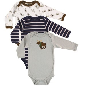 Hudson Baby Infant Boy Cotton Long-Sleeve Bodysuits 3pk, Blue Moose - 1 of 1